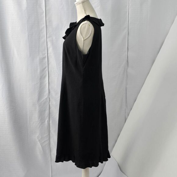 Mary McFadden Collection Womens 12 Black Linen Blend Ruffle Neck Sheath Dress - Picture 2 of 14